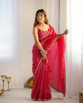 PREMIUM GOLD CRUSH TISSUE SILK READY-TO-WEAR SAREE WITH STITCHED BLOUSE