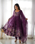 TRENDY WINE FLORAL PRINTED ANARKALI SUIT SET WITH DUPATTA - MODERN & CHIC