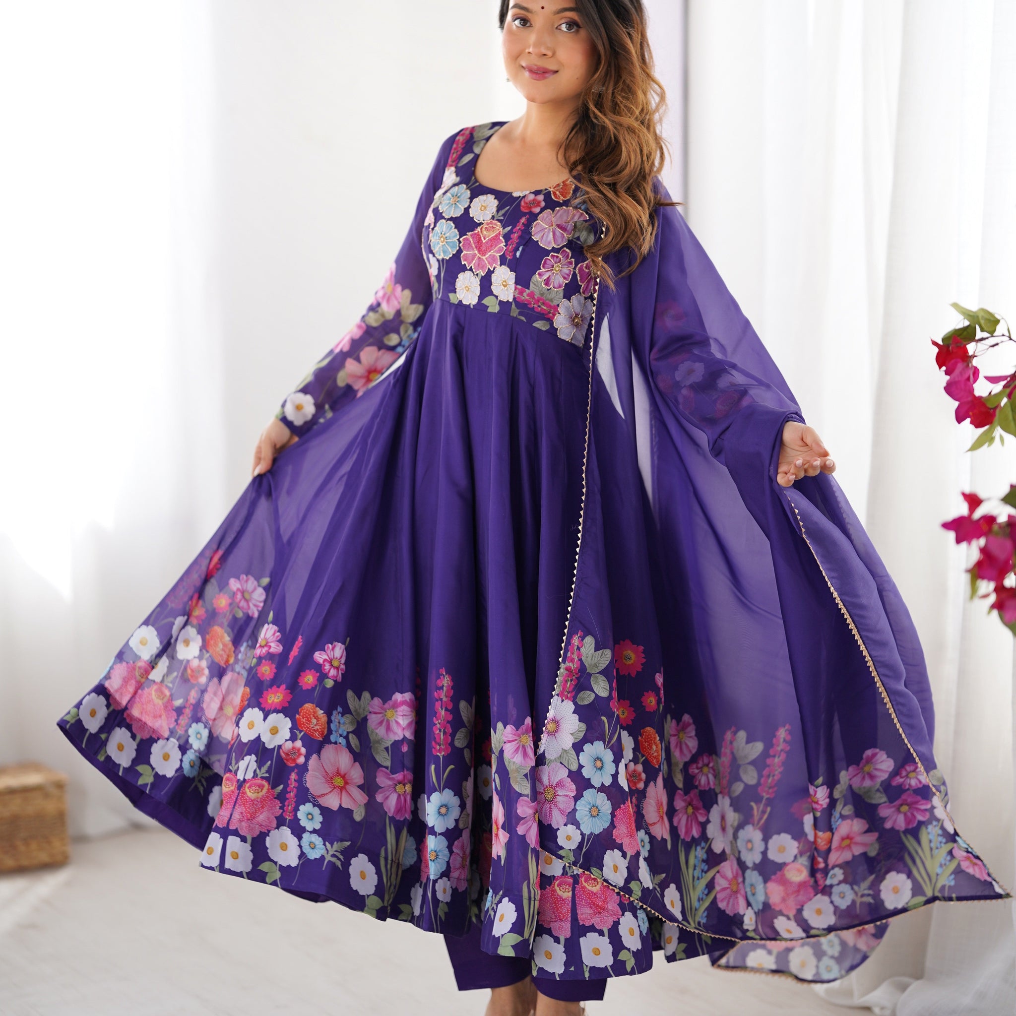 ROYAL PURPLE ORGANZA SILK ANARKALI SUIT SET