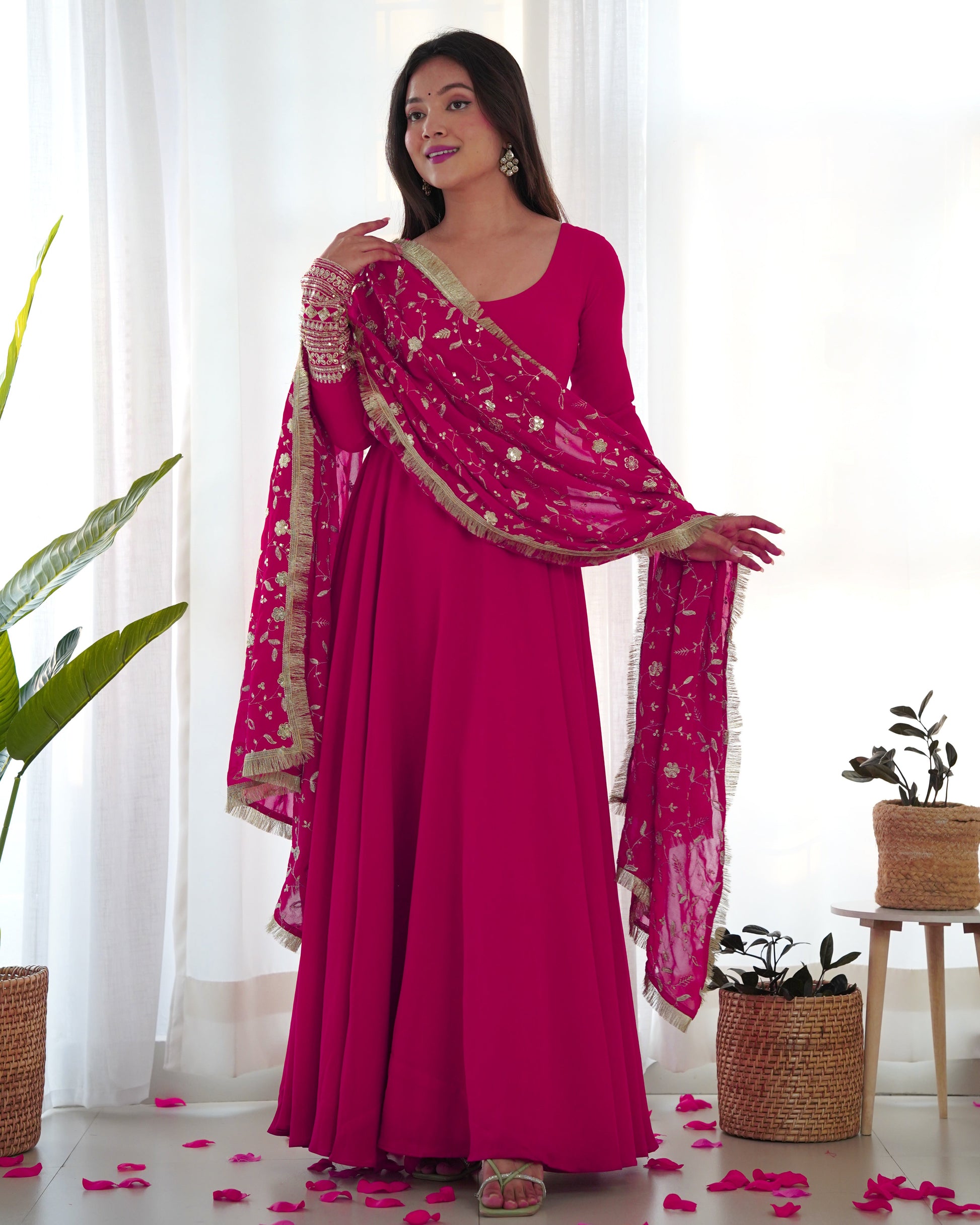 DAZZLING PINK GEORGETTE GOWN SET UNFORGETTABLE STYLE