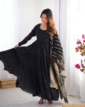 BLACK ROMAN SILK FOUR-LAYER ANARKALI GOWN SET