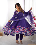 ROYAL PURPLE ORGANZA SILK ANARKALI SUIT SET