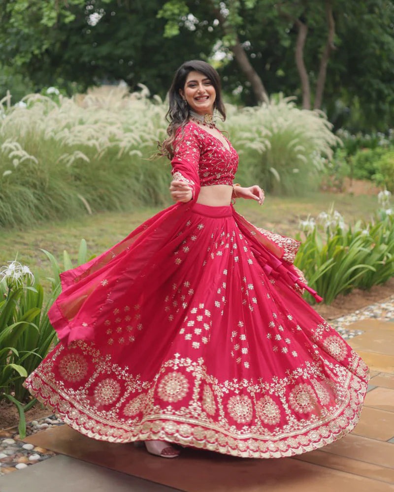 RANI PINK COLOR RANGOLI SILK EMBROIDERED LEHENGA CHOLI