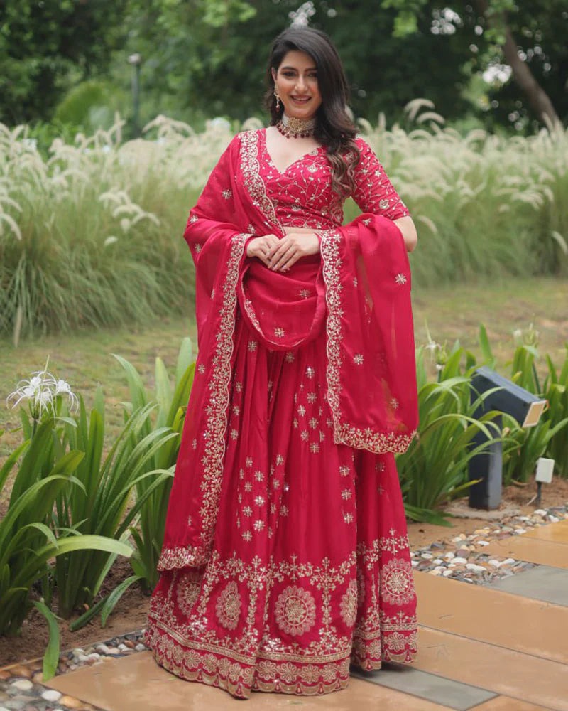 RANI PINK COLOR RANGOLI SILK EMBROIDERED LEHENGA CHOLI