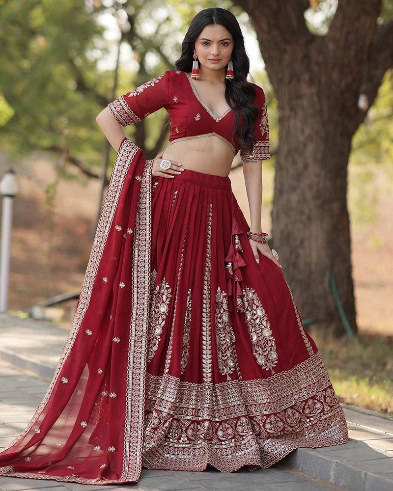 RED COLOR DESIGNING BLOOMING LEHENGA CHOLI