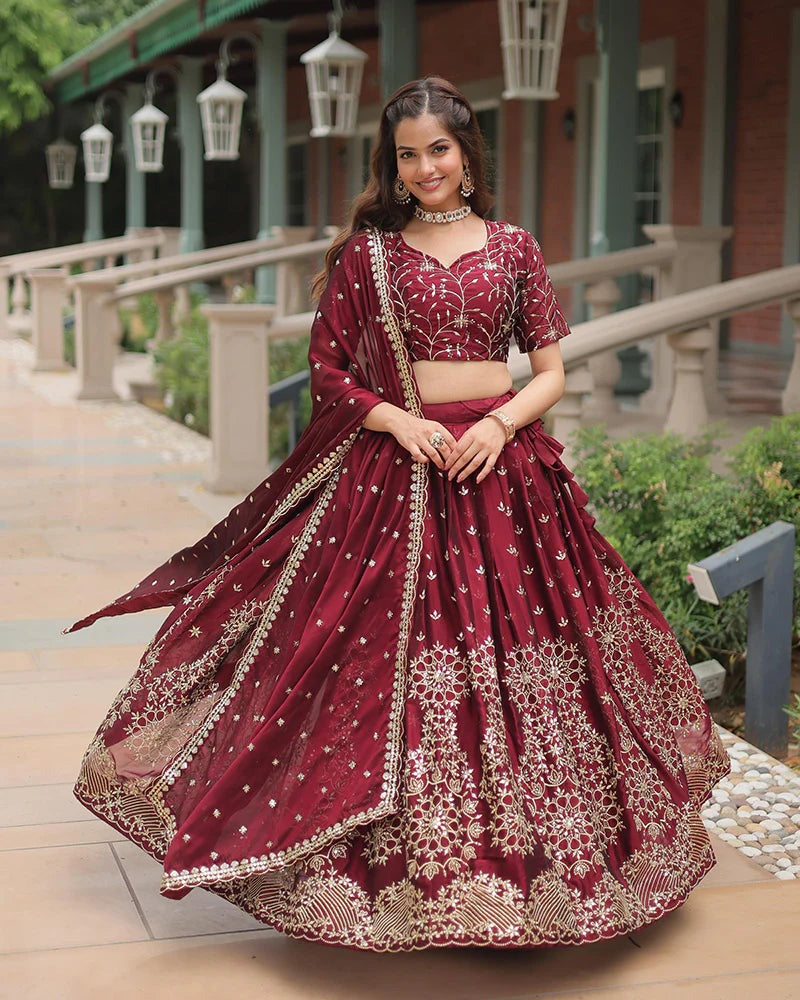 MAROON COLOR RANGOLI SILK EMBROIDERED LEHENGA CHOLI