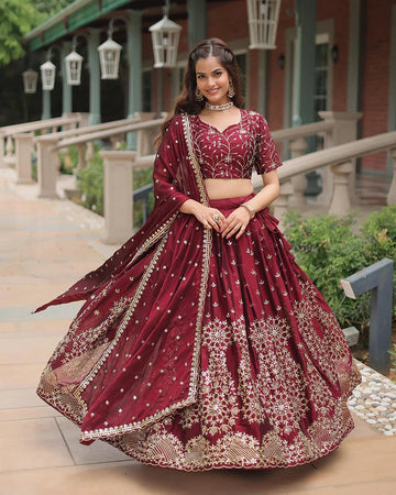 MAROON COLOR RANGOLI SILK EMBROIDERED LEHENGA CHOLI