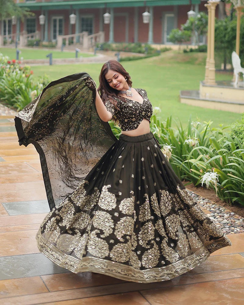 BLACK COLOR RANGOLI SILK EMBROIDERED LEHENGA CHOLI
