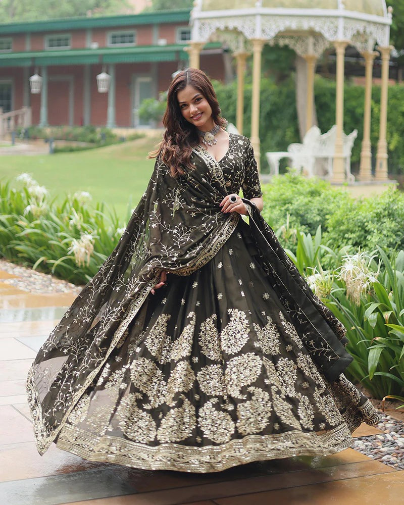 BLACK COLOR RANGOLI SILK EMBROIDERED LEHENGA CHOLI