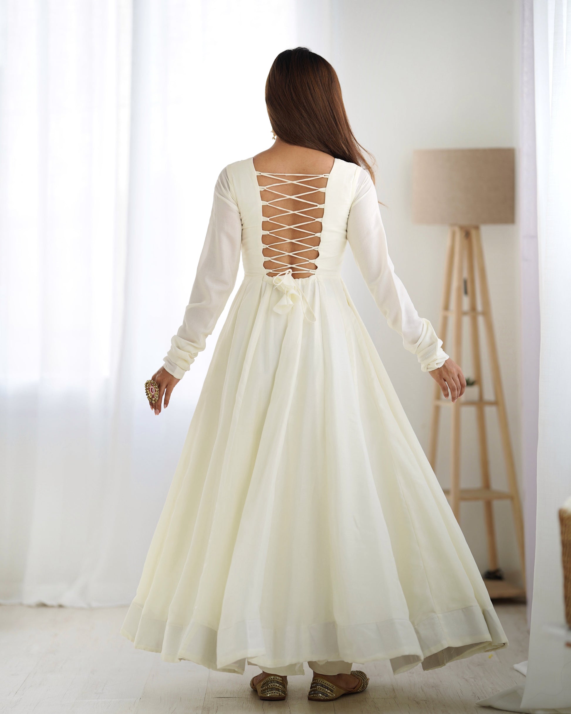 WHITE VICHITRA SILK ANARKALI SUIT WITH RANI PINK HEAVY DUPATTA