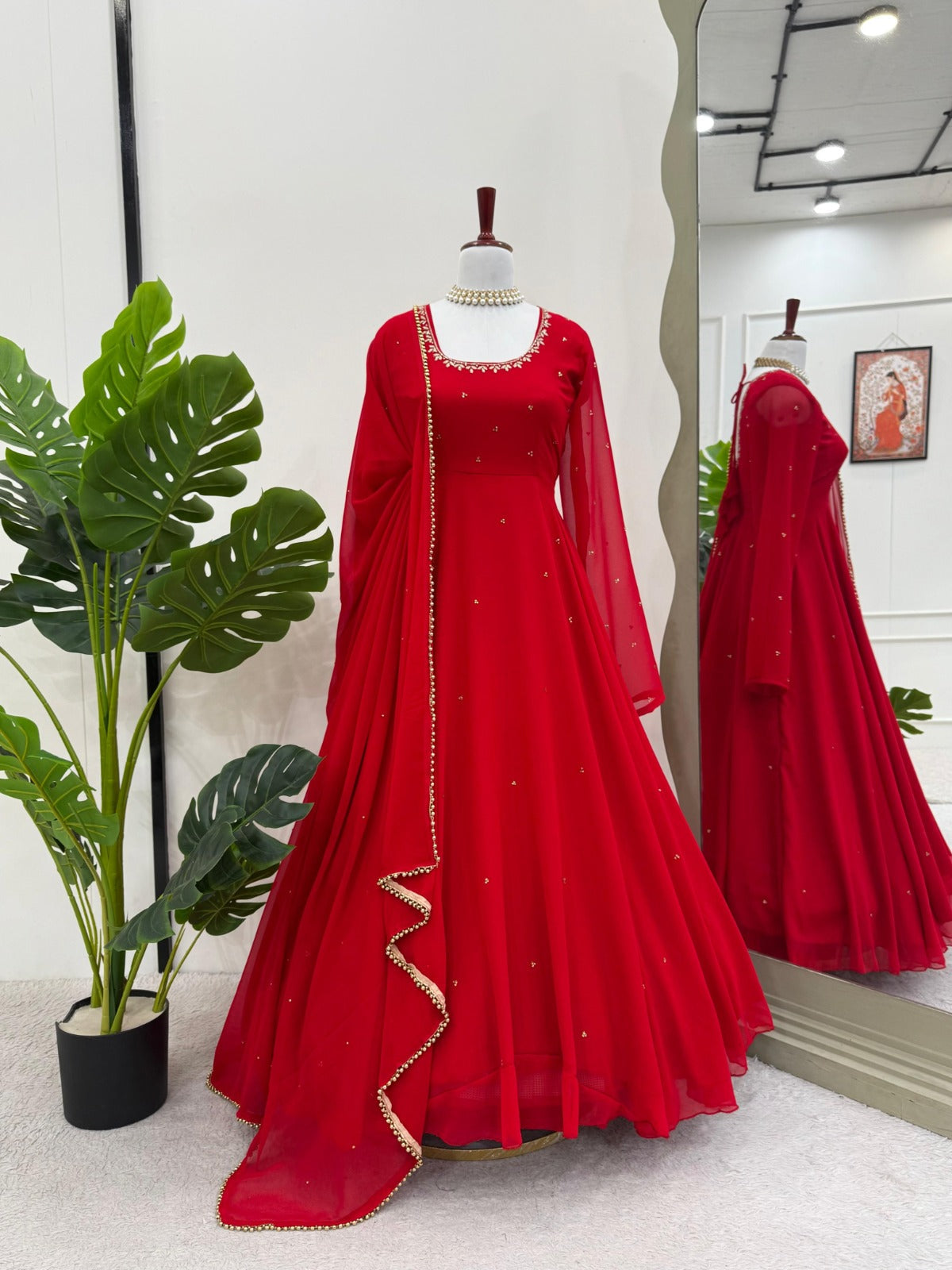 RED COLOR HAND WORK ANARKALI SUIT WITH DUPATTA