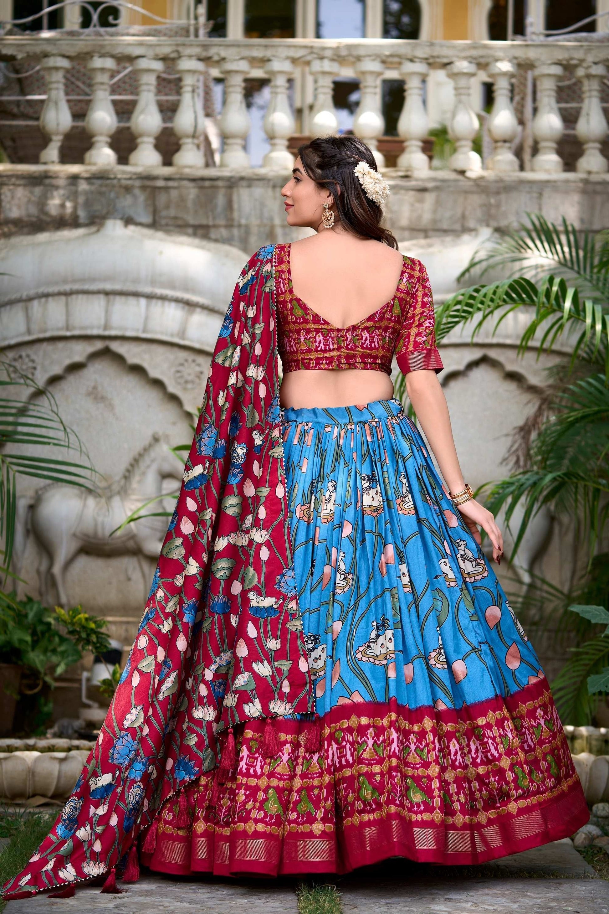 TUSSAR SILK LEHENGA CHOLI WITH PICHWAI AND PATOLA PRINTS