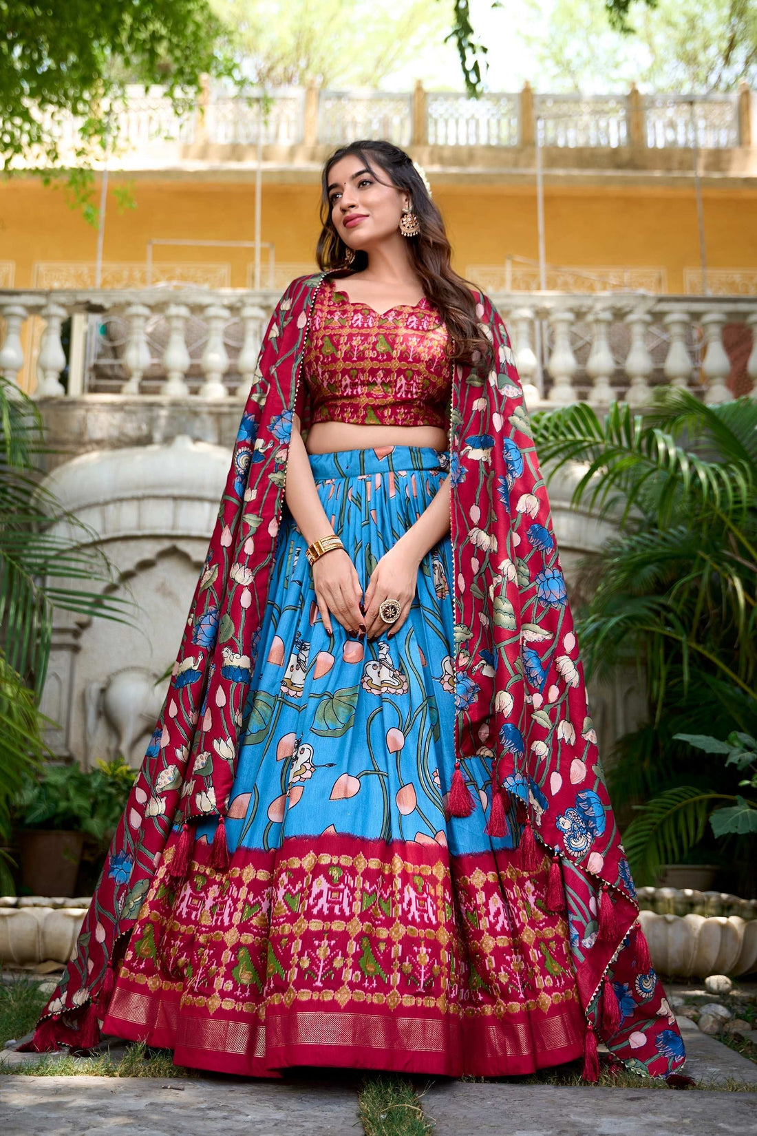 TUSSAR SILK LEHENGA CHOLI WITH PICHWAI AND PATOLA PRINTS