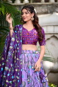 LAVENDER PICHWAI & PATOLA PRINT TUSSAR SILK LEHENGA CHOLI WITH ZARI WEAVING BORDER