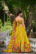 MUSTARD COLOR FLORAL PRINT WITH FOIL WORK VISCOSE CHANDERI LEHENGA CHOLI