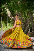 MUSTARD COLOR FLORAL PRINT WITH FOIL WORK VISCOSE CHANDERI LEHENGA CHOLI