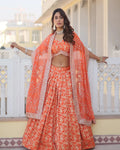 ORANGE COLOR PURE VISCOSE JACQUARD LEHENGA CHOLI