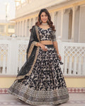 BLACK COLOR PURE VISCOSE JACQUARD LEHENGA CHOLI
