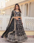 BLACK COLOR PURE VISCOSE JACQUARD LEHENGA CHOLI