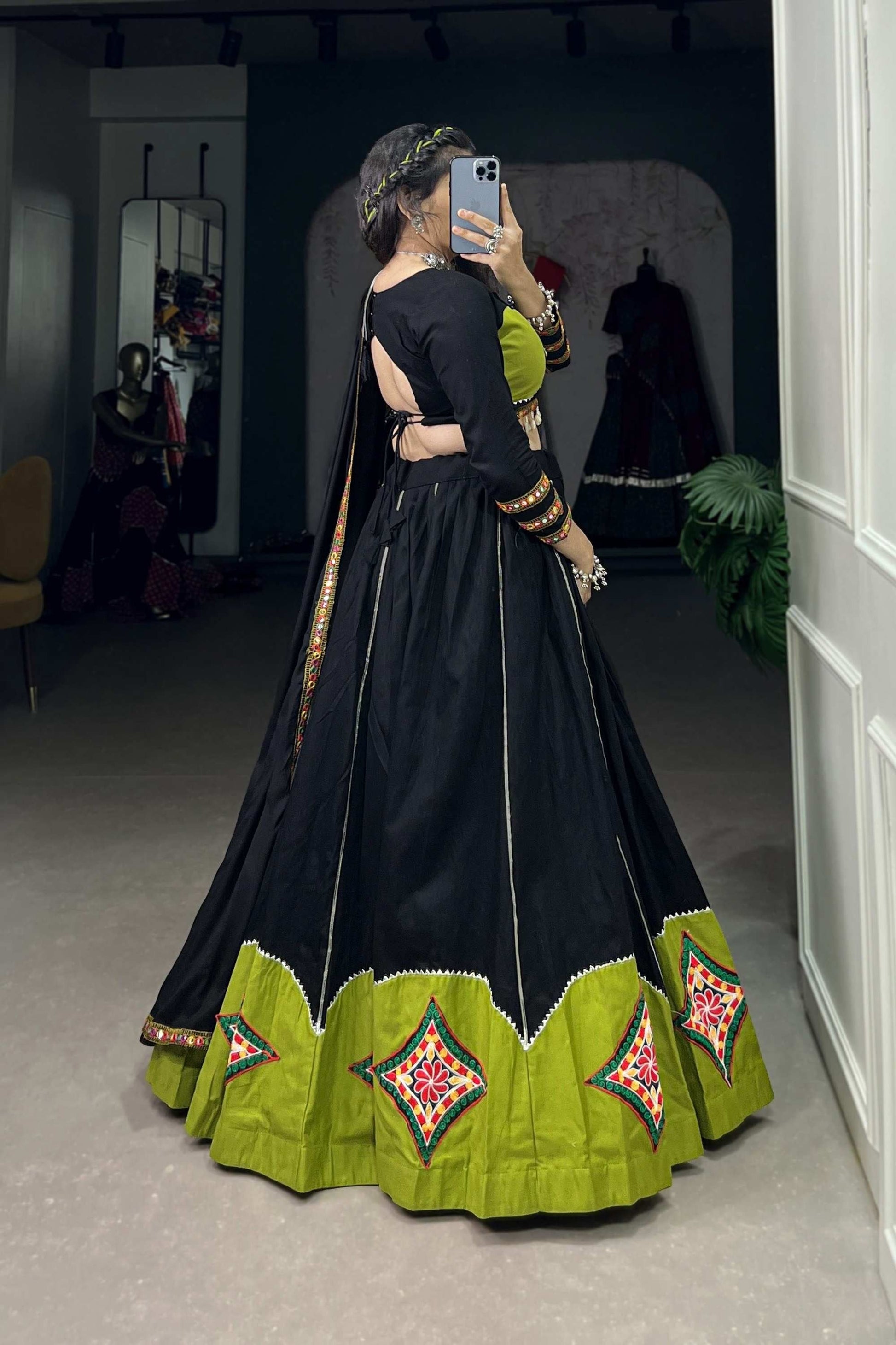 NAVRATRI GAMTHI PATCH WORK AND GOTA PATTI LACE TRADITIONAL COTTON LEHENGA