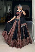 BLACK COTTON CHANIYA CHOLI SET WITH GOTA PATTI AND PRINTED WORK TRADITIONAL LEHENGA