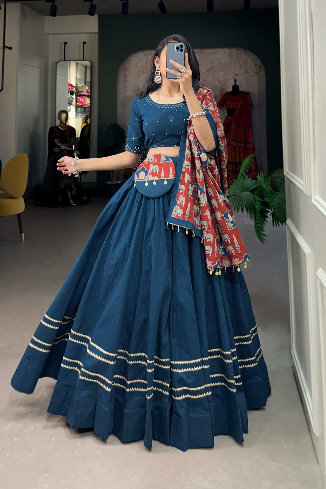 FIROZI COLOR PLAIN WITH GOTA PATTI COTTON GARBA COLLECTION BY FABVILLA