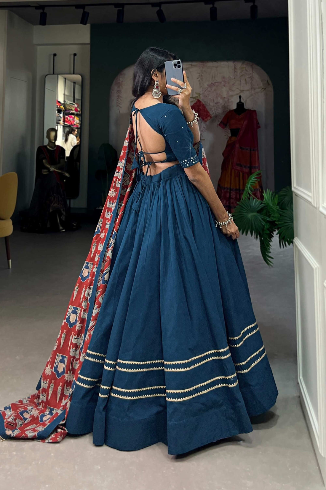 FIROZI COLOR PLAIN WITH GOTA PATTI COTTON GARBA COLLECTION BY FABVILLA