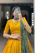 MUSTARD COLOR PLAIN WITH GOTA PATTI COTTON LEHENGA CHOLI BY FABVILLA