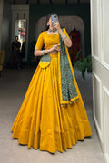 MUSTARD COLOR PLAIN WITH GOTA PATTI COTTON LEHENGA CHOLI BY FABVILLA