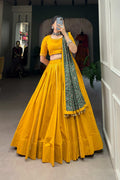 MUSTARD COLOR PLAIN WITH GOTA PATTI COTTON LEHENGA CHOLI BY FABVILLA