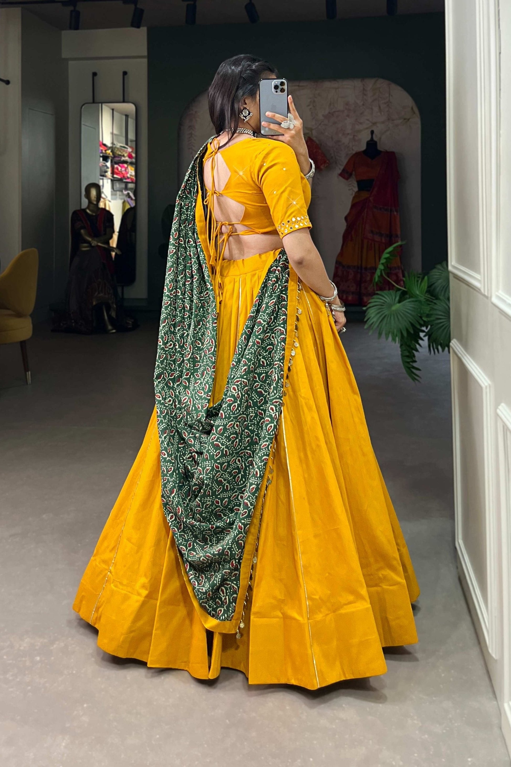 MUSTARD COLOR PLAIN WITH GOTA PATTI COTTON LEHENGA CHOLI BY FABVILLA