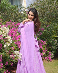 LUXURIOUS LAVENDER GEORGETTE ANARKALI SUIT SET WITH LAKHNAWI WORK