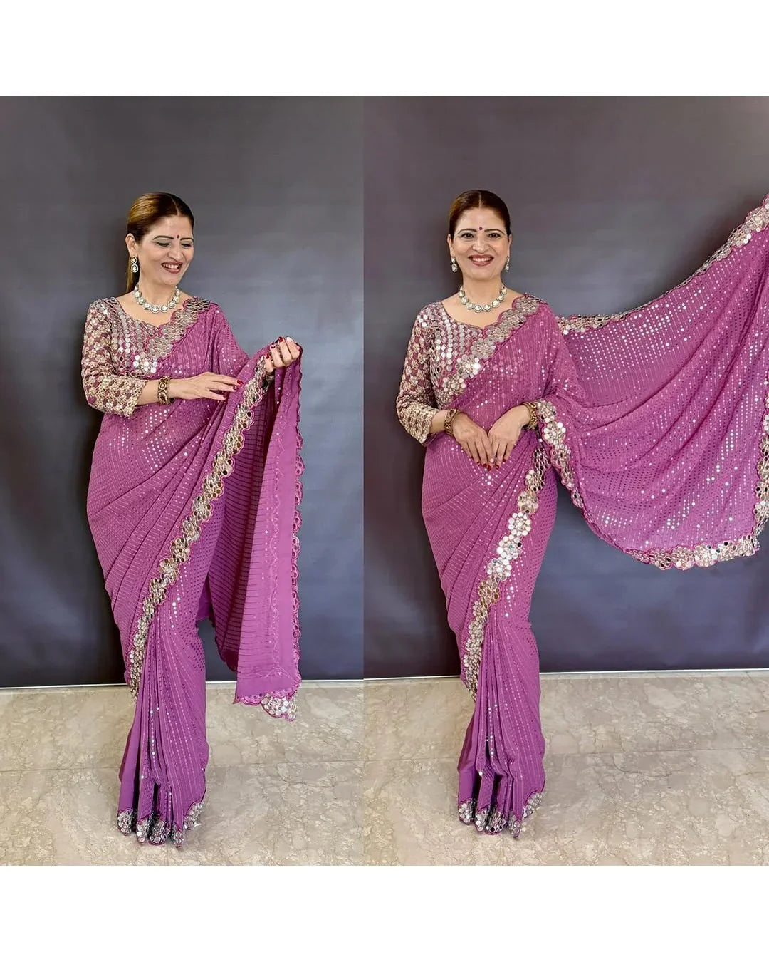 BOLLYWOOD BLOCKBUSTER ORIGINAL MIRROR WORK DESIGNER SAREE WITH BLOUSE