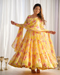 CANDY YELLOW FLORAL 3-LAYER GEORGETTE GOWN WITH DUPATTA