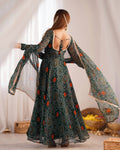 FLORAL GREEN COLOR BANDHANI PRINT SOFT CHIFFON THREE PIECE ANARKALI GOWN