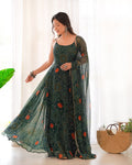 GREEN BANDHEJ PRINT CHIFFON GOWN WITH DUPATTA - LIGHTWEIGHT & FLOWY