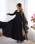 BLACK ROMAN SILK FOUR-LAYER ANARKALI GOWN SET