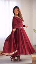 MAROON COLOR GEORGETTE BASE EMBROIDERY WORK ANARKALI SUIT SET OF 3