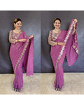 BOLLYWOOD BLOCKBUSTER ORIGINAL MIRROR WORK DESIGNER SAREE WITH BLOUSE