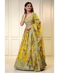 LUMINOUS LIME YELLOW FLORAL PRINTED EMBELLISHED LEHENGA CHOLI