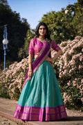 SKY BLUE COLOR ZARI WEAVING WORK KANCHIPURAM WOMEN LEHENGA CHOLI