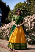 YELLOW COLOR ZARI WEAVING WORK KANCHIPURAM HALDI LEHENGA CHOLI