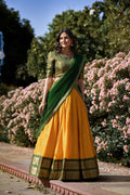 YELLOW COLOR ZARI WEAVING WORK KANCHIPURAM HALDI LEHENGA CHOLI