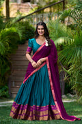 TEAL COLOR SOUTH STYLE POLY COTTON HALF SAREE SET