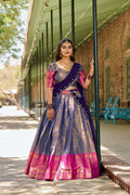 LUXURIOUS BLUE ZARI SOUTH INDIAN KANJIVARAM LEHENGA CHOLI