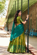 GREEN COLOR ZARI WEAVING WORK KANJIVARAM WEDDING LEHENGA CHOLI
