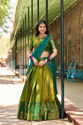 GREEN COLOR ZARI WEAVING WORK KANJIVARAM WEDDING LEHENGA CHOLI