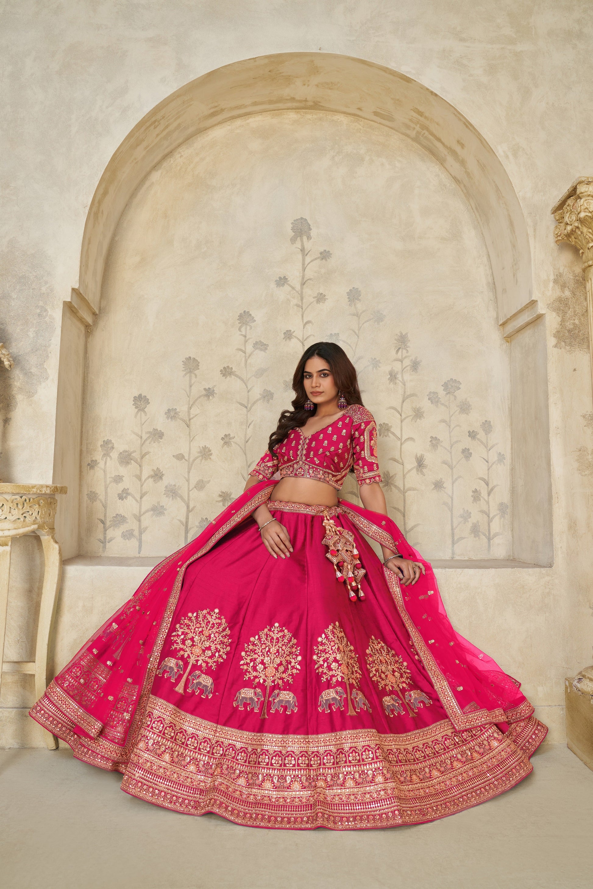 HOT PINK BRIDAL ENSEMBLE WITH INTRICATE ELEPHANT MOTIFS – ROYAL HERITAGE LOOK