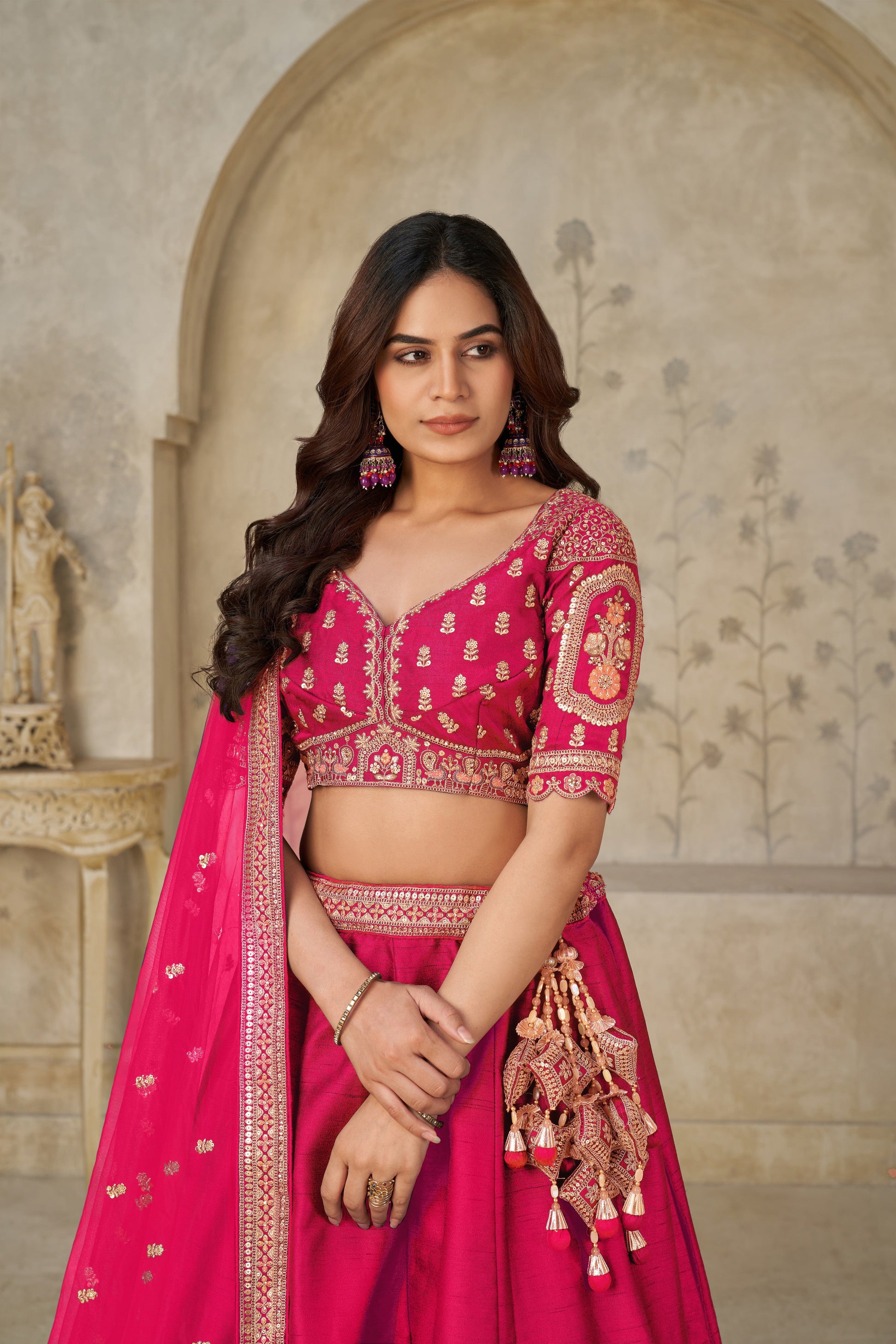 HOT PINK BRIDAL ENSEMBLE WITH INTRICATE ELEPHANT MOTIFS – ROYAL HERITAGE LOOK