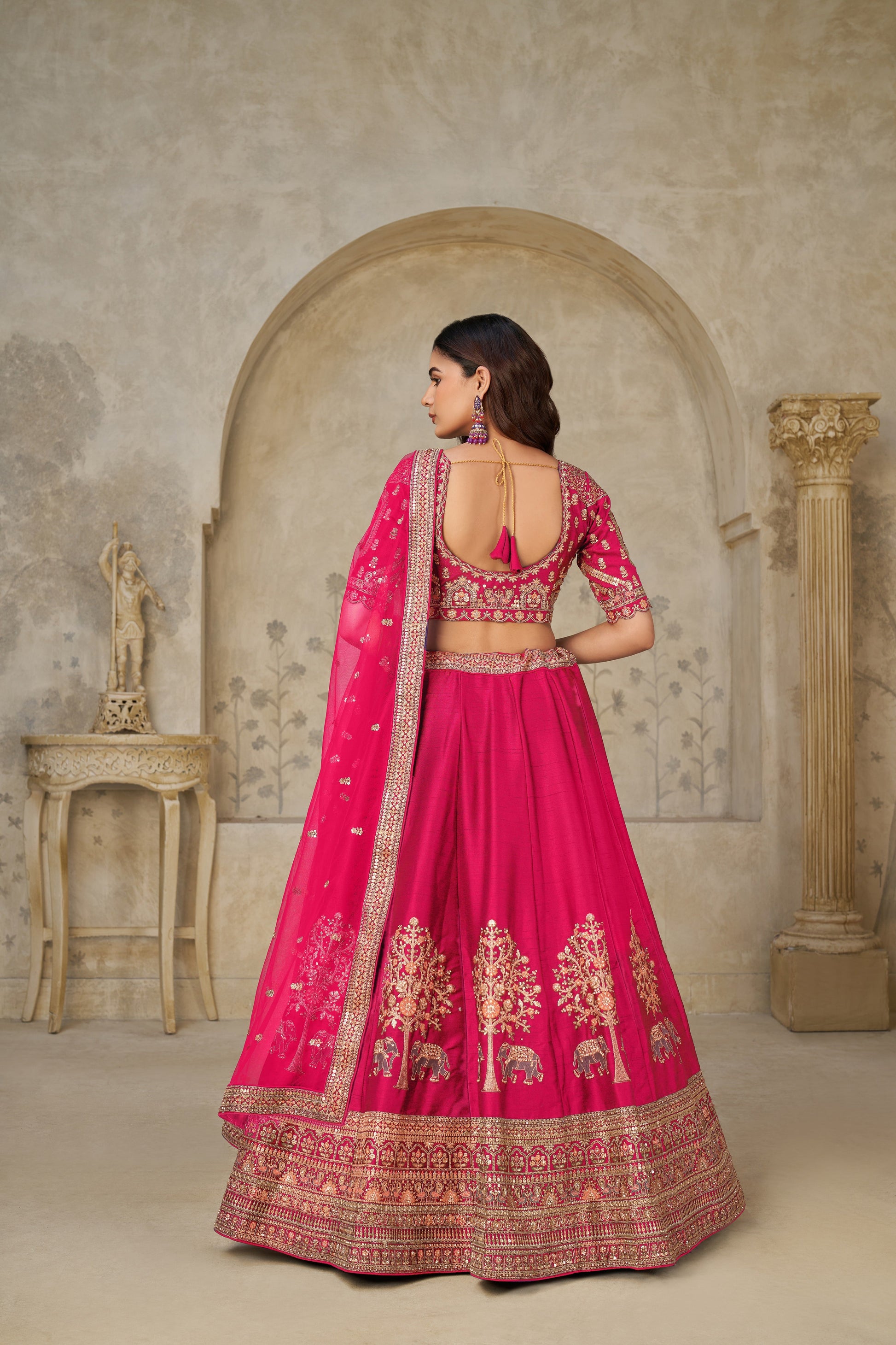 HOT PINK BRIDAL ENSEMBLE WITH INTRICATE ELEPHANT MOTIFS – ROYAL HERITAGE LOOK